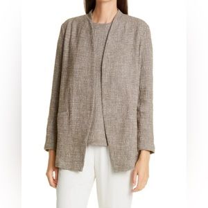 Eileen Fisher Tweed Slub Shawl Collar Blazer Jacket Pockets Driftwood Medium